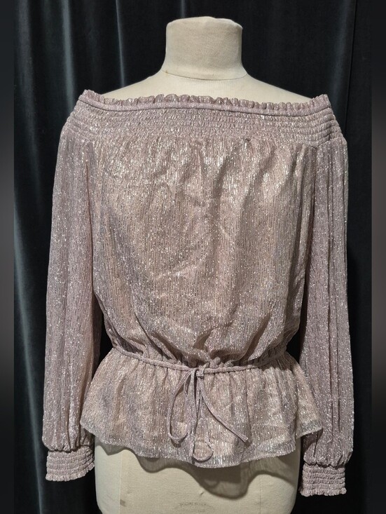 White House Black Market Tops - Women's Shimmer Off-Shoulder Peplum Top - Blush (Box C)
